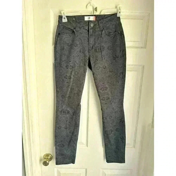Cabi Skinny Jeans Womens 6 Curvy Mid Rise Stretchy Denim Lace Print Navy Blue - Picture 2 of 8